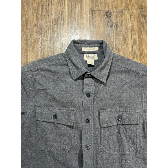 LL Bean Chamois Cloth Button Up Shirt Gray 100% Cotton Flannel Men's Medium - Picture 2 of 6
